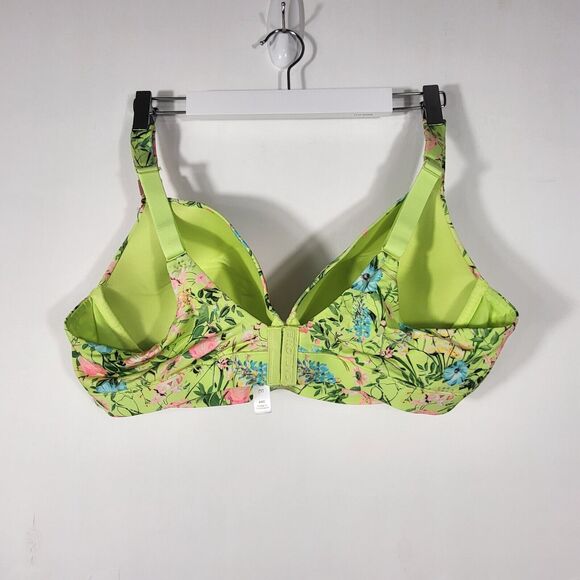 Cacique Women Comfort Bliss Bra 44C Green Floral Lightly Lined Plunge Underwire - Picture 5 of 6